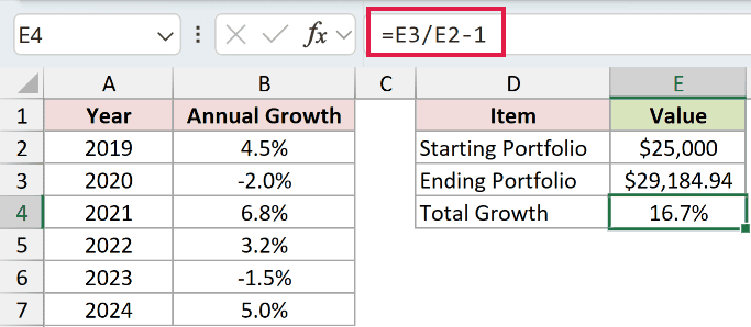 =E3/E2-1 in E4