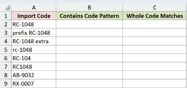 Dataset for REGEXTEST example 2
