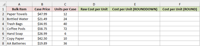 Dataset for ROUNDDOWN example 1