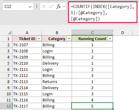 New Table row counted correctly with the structured reference formula