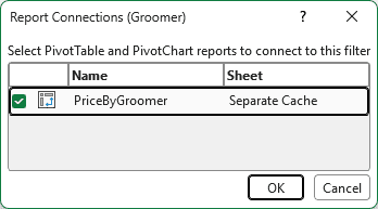 Report Connections listing only the first PivotTable