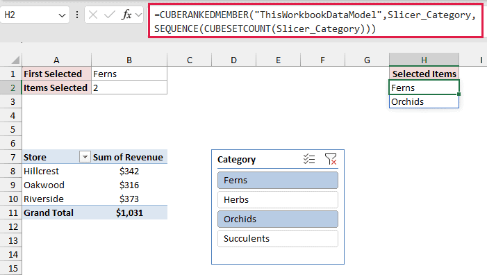 CUBERANKEDMEMBER with SEQUENCE spilling the selected items