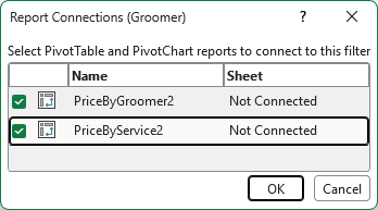 Report Connections with both PivotTables ticked