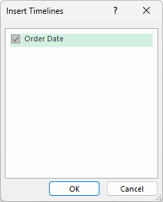 Insert Timelines dialog with Order Date checked