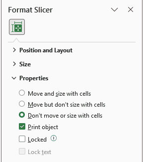 Format Slicer pane Properties section