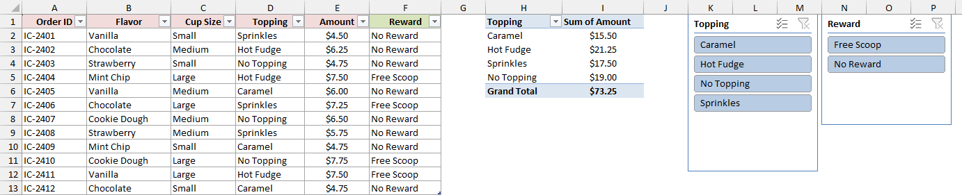 Topping and Reward slicers with no leftover buttons after setting retain items to None