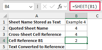 SHEET example 2: =SHEET(B1)