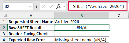 SHEET example 5: =SHEET("Archive 2026")