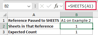 SHEETS example 2: =SHEETS(A1)
