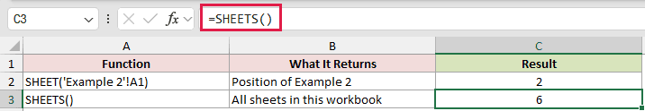 SHEETS example 5: =SHEETS()