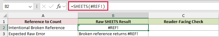 SHEETS example 6: =SHEETS(#REF!)