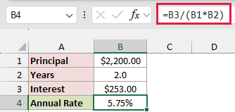 Formula finding the annual rate of 5.75%