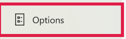 The File menu with Options at the bottom of the left sidebar