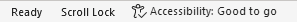 Excel status bar displaying Ready mode, Scroll Lock indicator, and Accessibility: Good to go status