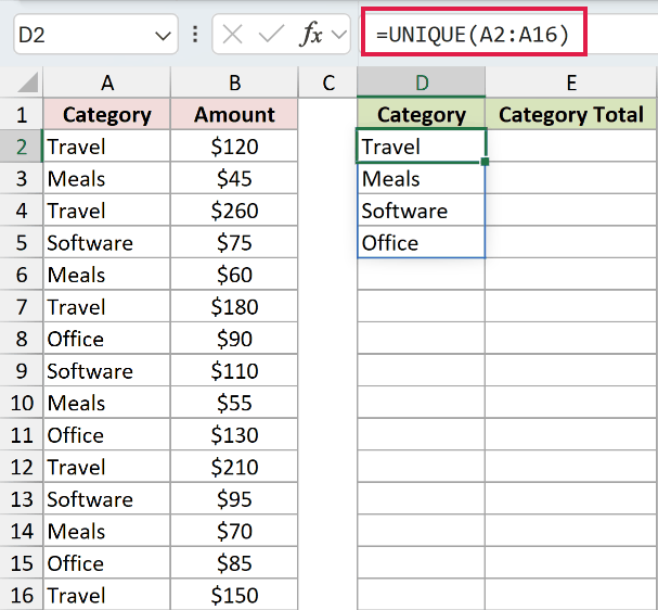 SUMIFS Example 5: formula and calculated result in D2