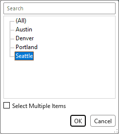 Report Filter drop-down with Seattle selected