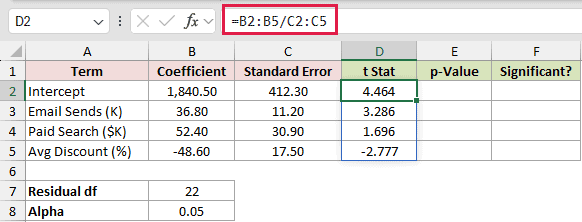 =B2:B5/C2:C5 in D2