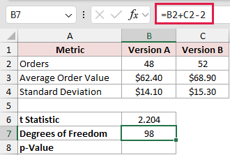 =B2+C2-2 in B7