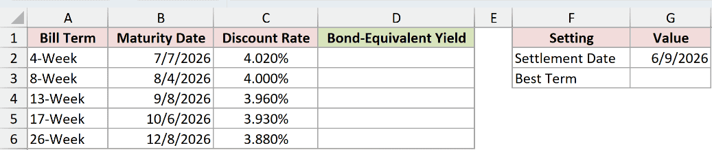 Dataset for TBILLEQ example 2