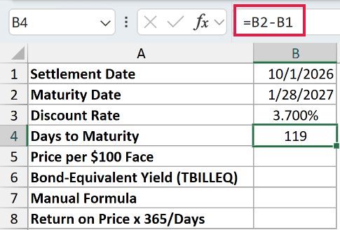 =B2-B1 in B4