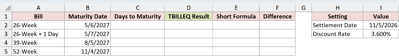 Dataset for TBILLEQ example 5