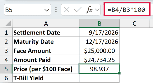 =B4/B3*100 in B5