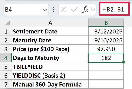 =B2-B1 in B4