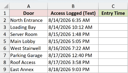 Dataset for TIMEVALUE example 2