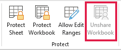 Review > Protect group on a normal workbook, with Unshare Workbook grayed out