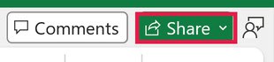 Share button at the top right of desktop Excel on a OneDrive workbook