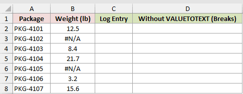 Dataset for VALUETOTEXT example 2