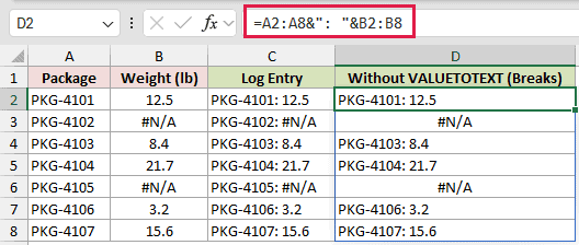 =A2:A8&": "&B2:B8 in D2