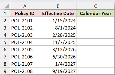Dataset for YEAR example 1