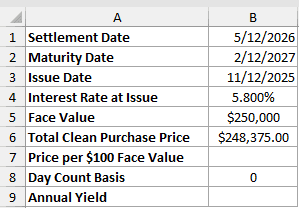 Normalize Price Before Using YIELDMAT: input data and result placeholders in Excel.