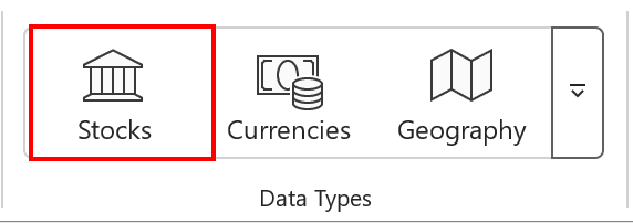 Stocks command on the Data tab in Excel.