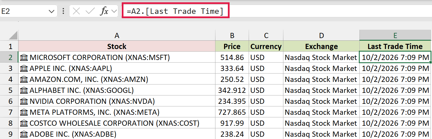 Extract Last Trade Time alongside the price, currency, and exchange.