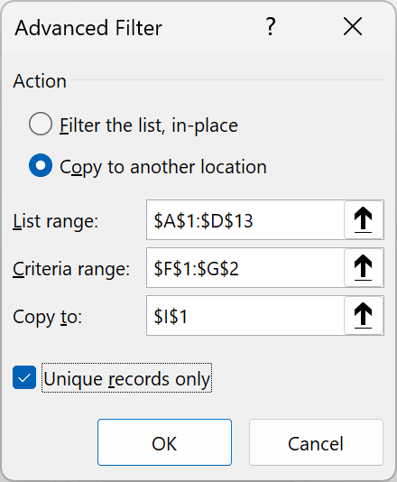 Advanced Filter is set to copy unique Participant values using the workshop and status criteria.
