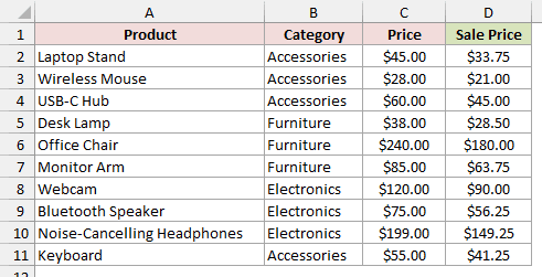 Sale prices reflect 25 percent off, with Office Chair reduced to $180.00.