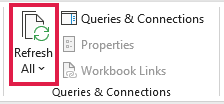 Refresh All on the Data tab updates the exchange rates.