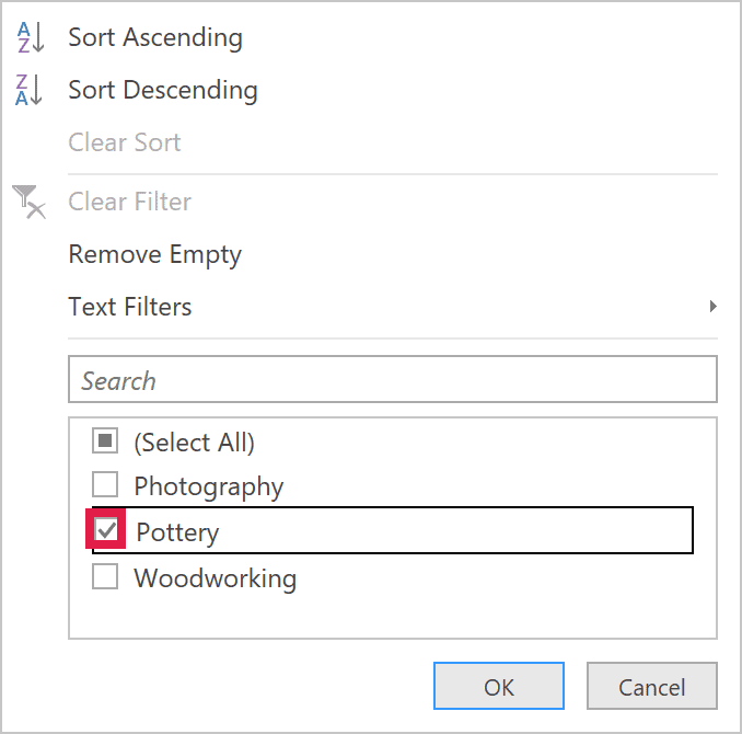 The Workshop dropdown is set to keep only Pottery registrations.