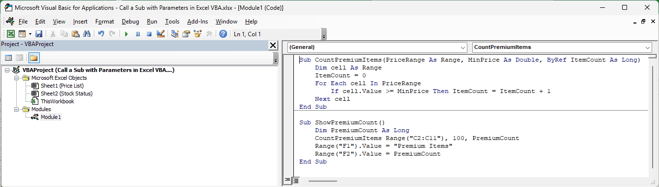 CountPremiumItems declares ByRef ItemCount to pass the premium item count back to its caller.