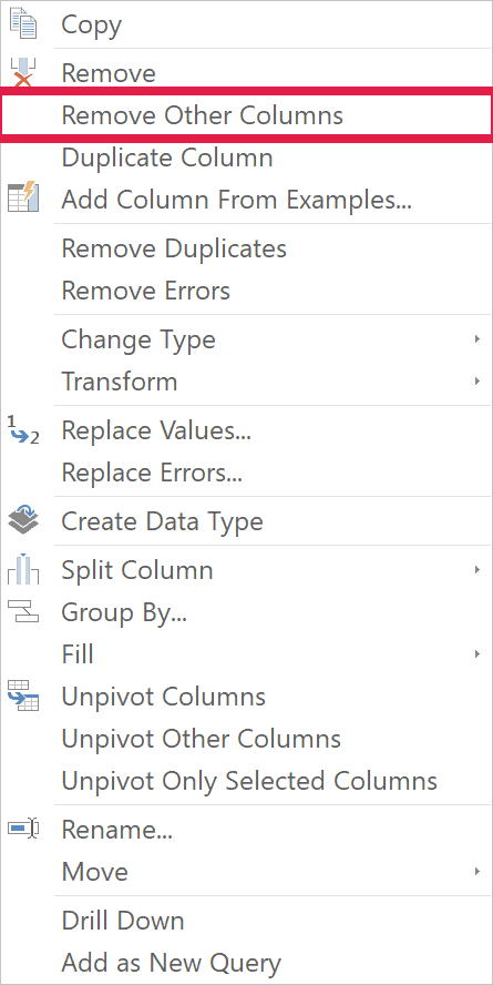 Remove Other Columns keeps Participant as the only output column.