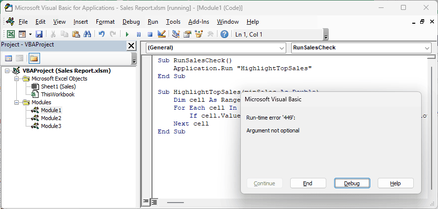 Application.Run produces run-time error 449, Argument not optional.