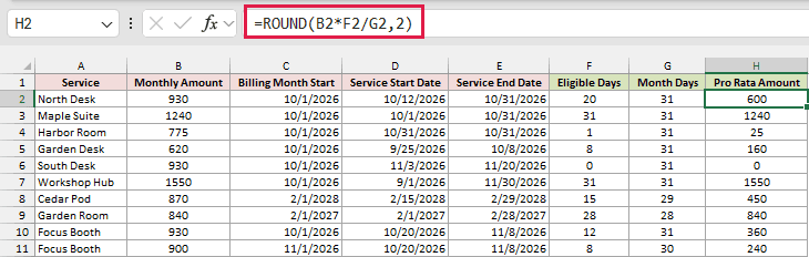 The calendar-day charge formula returns 600 for North Desk.