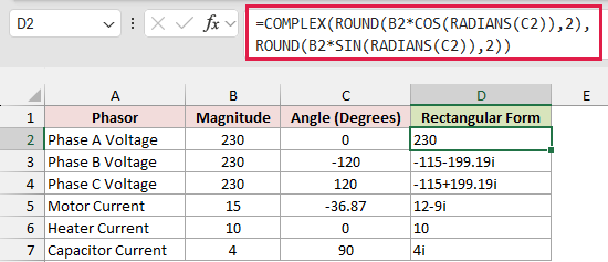 COMPLEX formula with COS and SIN converting polar form to rectangular form