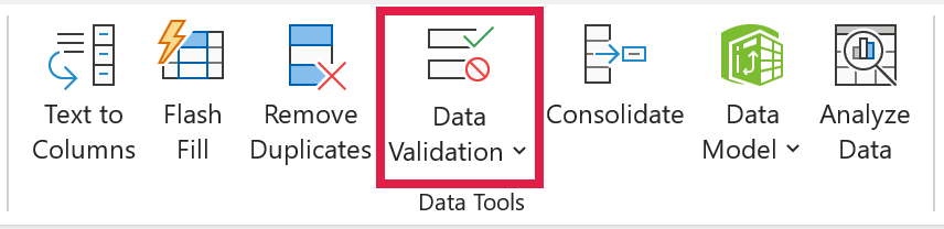 Data Validation button on the Data tab