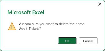 Confirm deletion of the selected workbook-level name