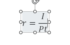 The finished equation shows r = followed by I over Pt as a stacked fraction.