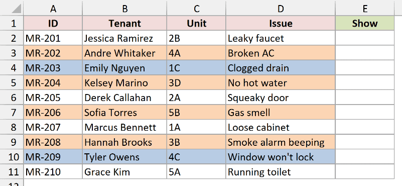 Helper column header Show added in E1