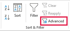 Advanced button in the Sort & Filter group on the Data tab